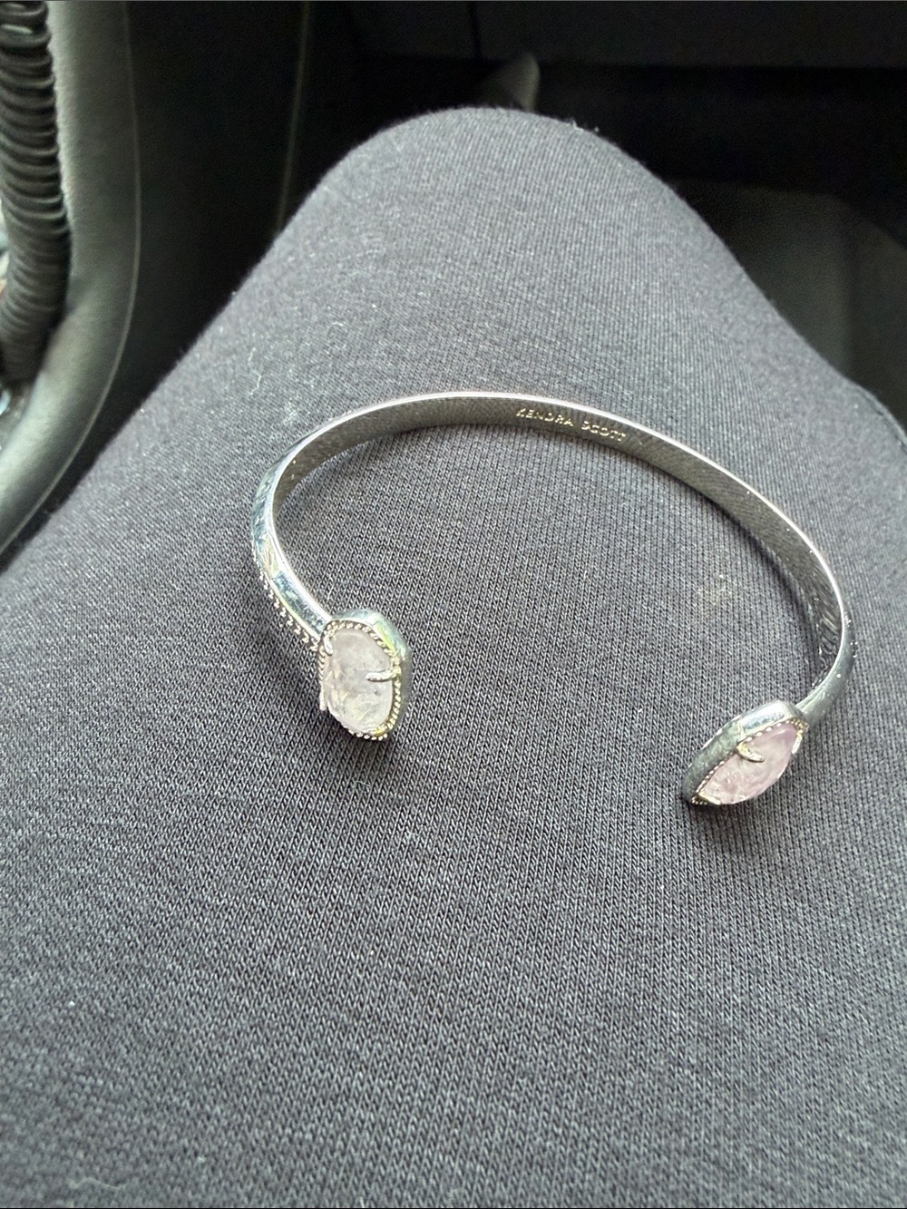 Silver-Tone Open Cuff Bracelet with a touch of pink Stone End Caps